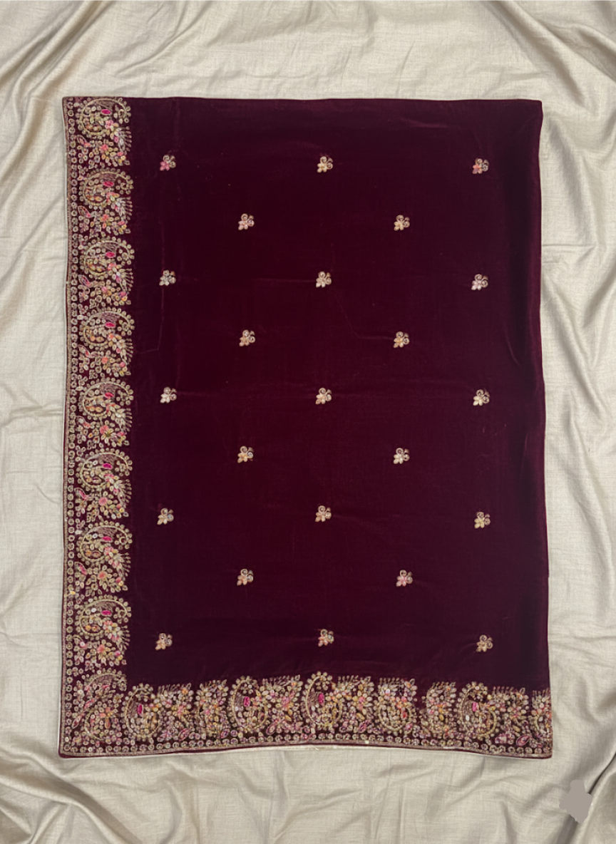 Hoor Collection | Chakan Glitter Sitara | Royal Wine Shawl