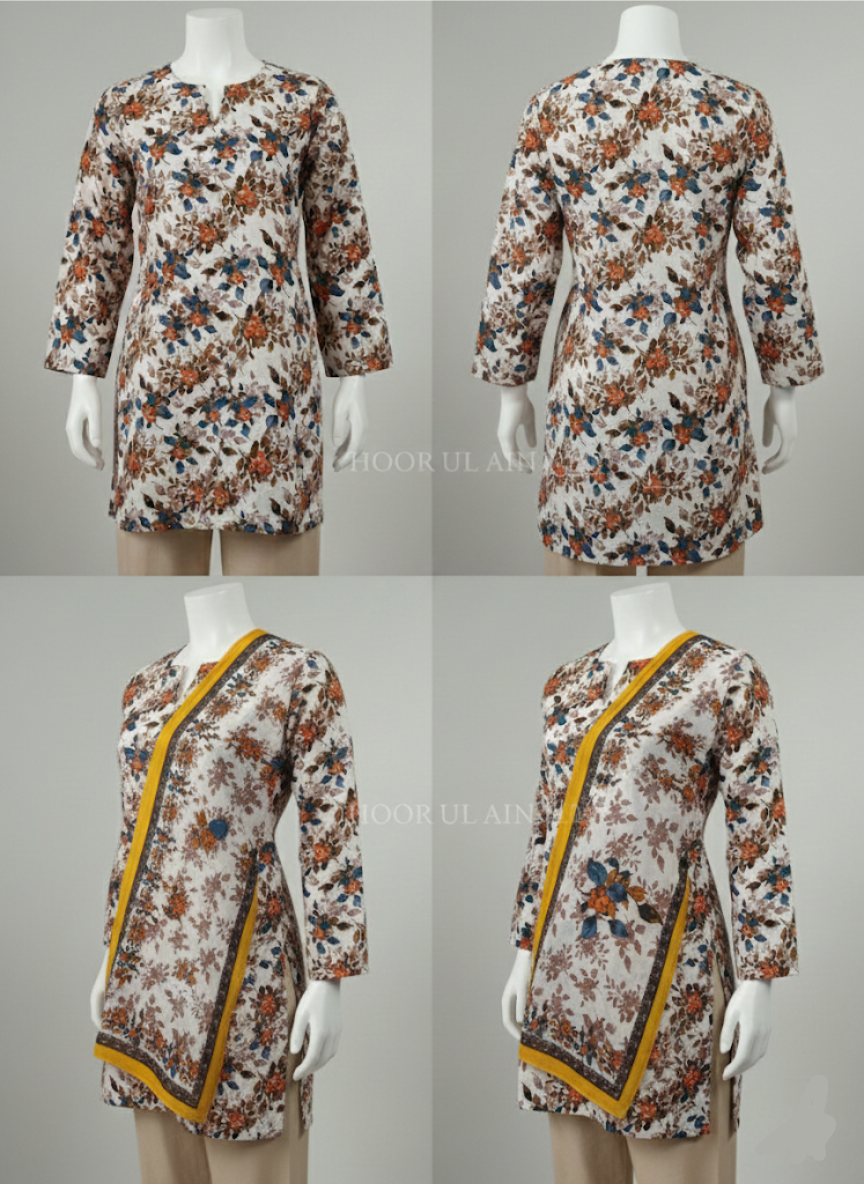 Beautifully Printed Cream Morina Unstitched Suit | 3-Piece with Pashmina Shawl | Hoor ul Ain