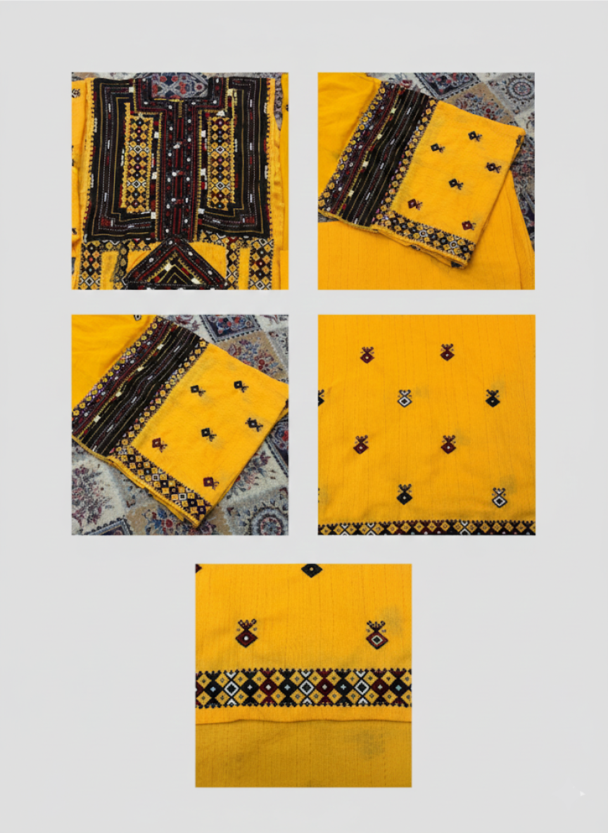 Traditional Balochi Unstitched Fabric | Hand Embroidered Kameez