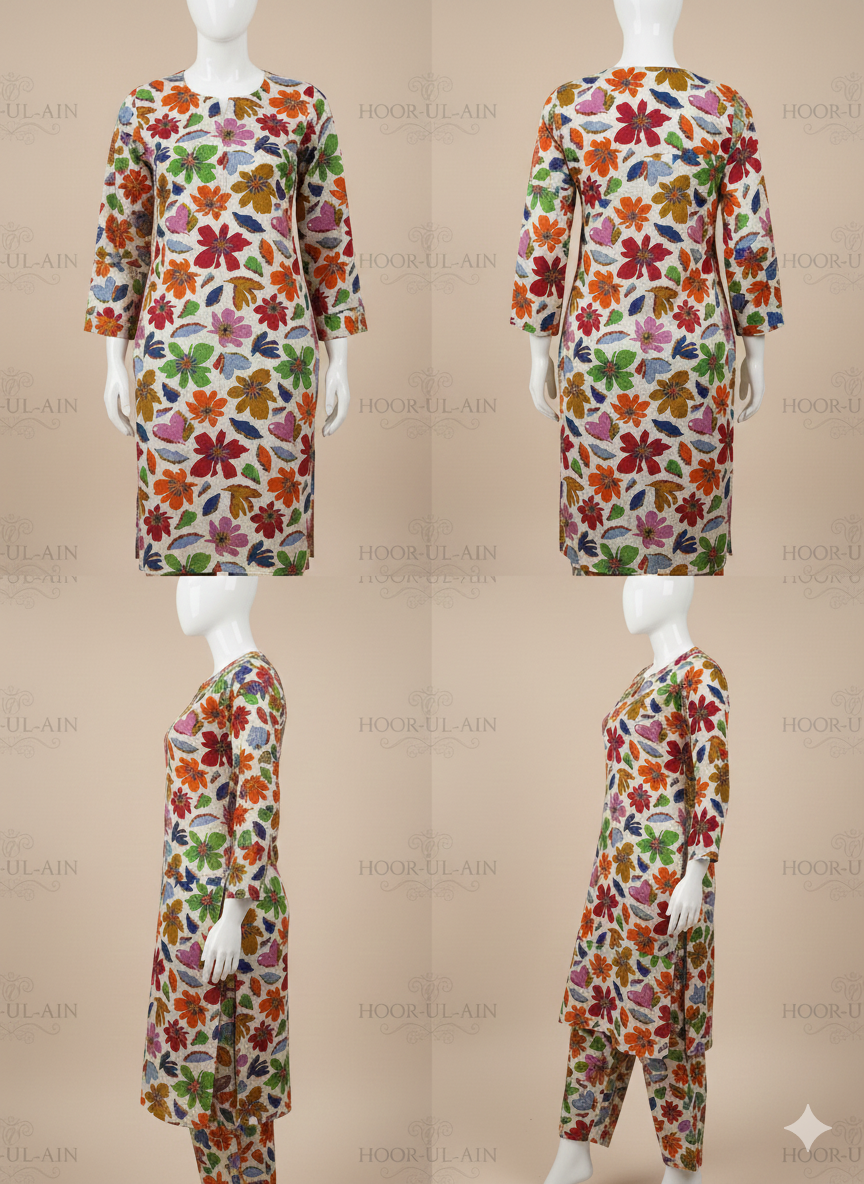 Skin-Tone Floral Khaddar | Unstitched Dress Fabric