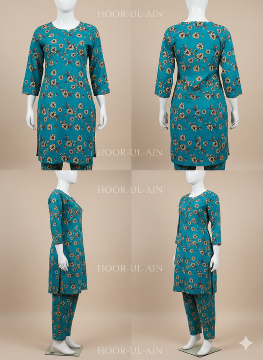 Light Blue-Green Khaddar | Unstitched Dress Fabric