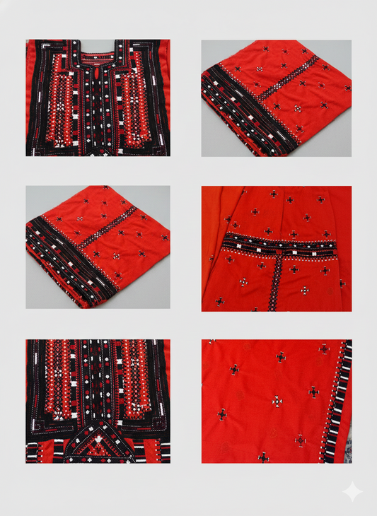Hand Embroidered Unstitched Balochi Dress | Authentic Balochistan Craft