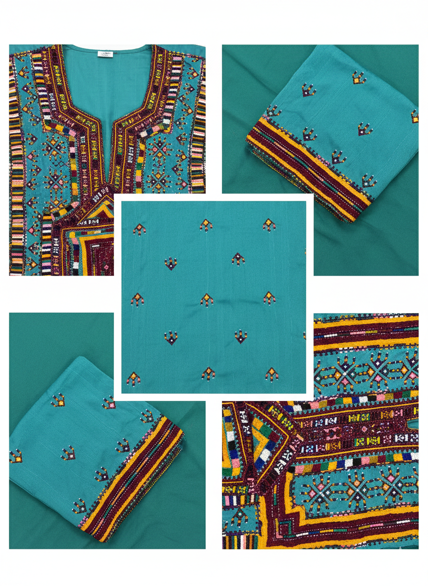 Balochi Hand Embroidered Unstitched Suit Fabric | Artisan Made