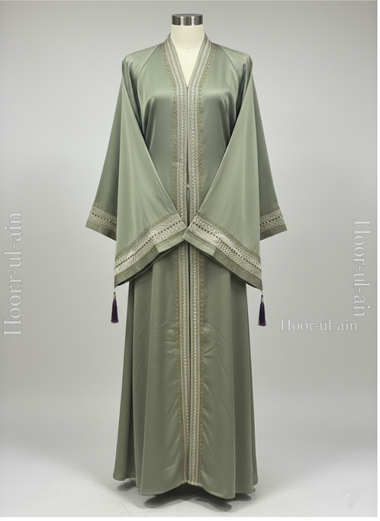 Hoor-ul-Ain Elegant Abaya – Rich Light Green