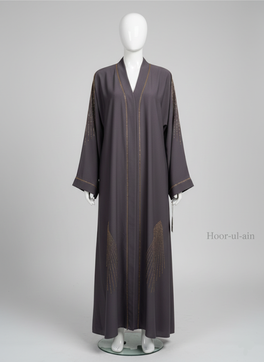 Hoor-ul-Ain Calligraphy Abaya – Dark Gray