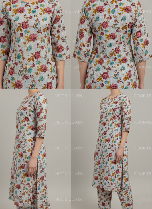 Skin-Tone Floral Khaddar | Unstitched Dress Fabric