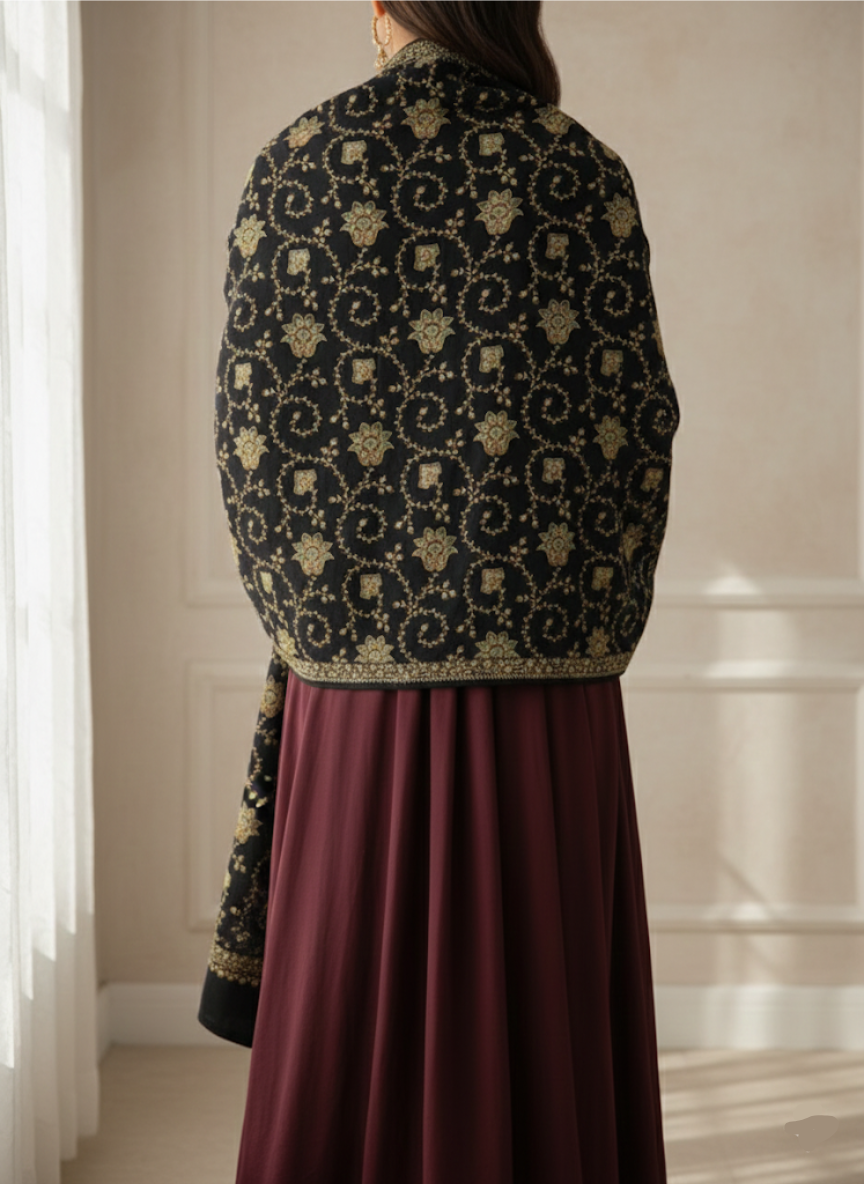 Hoor Collection | Zari-Zardozi | Onyx & Gold Shawl