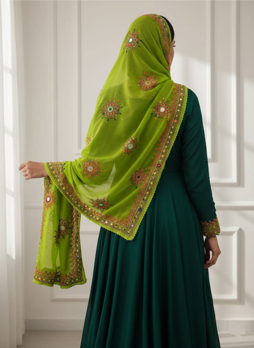 Hoor Collection | Balochi Karai | Emerald Mirage Shawl