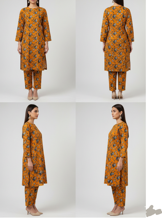 Yellow Floral Khaddar | Unstitched Dress Fabric