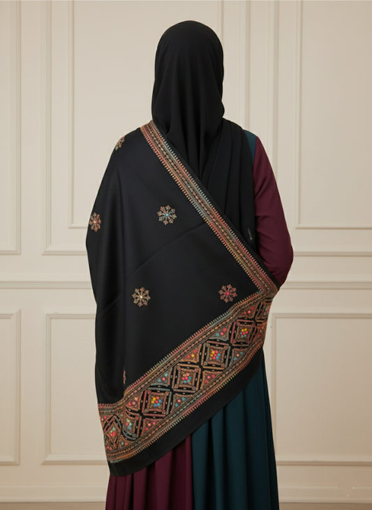 Hoor Collection | Midnight Pashmina | Embroidered Heirloom