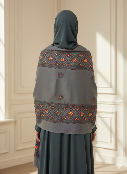 Hoor Collection | Stone Cloud Pashmina | Embroidered Tranquility