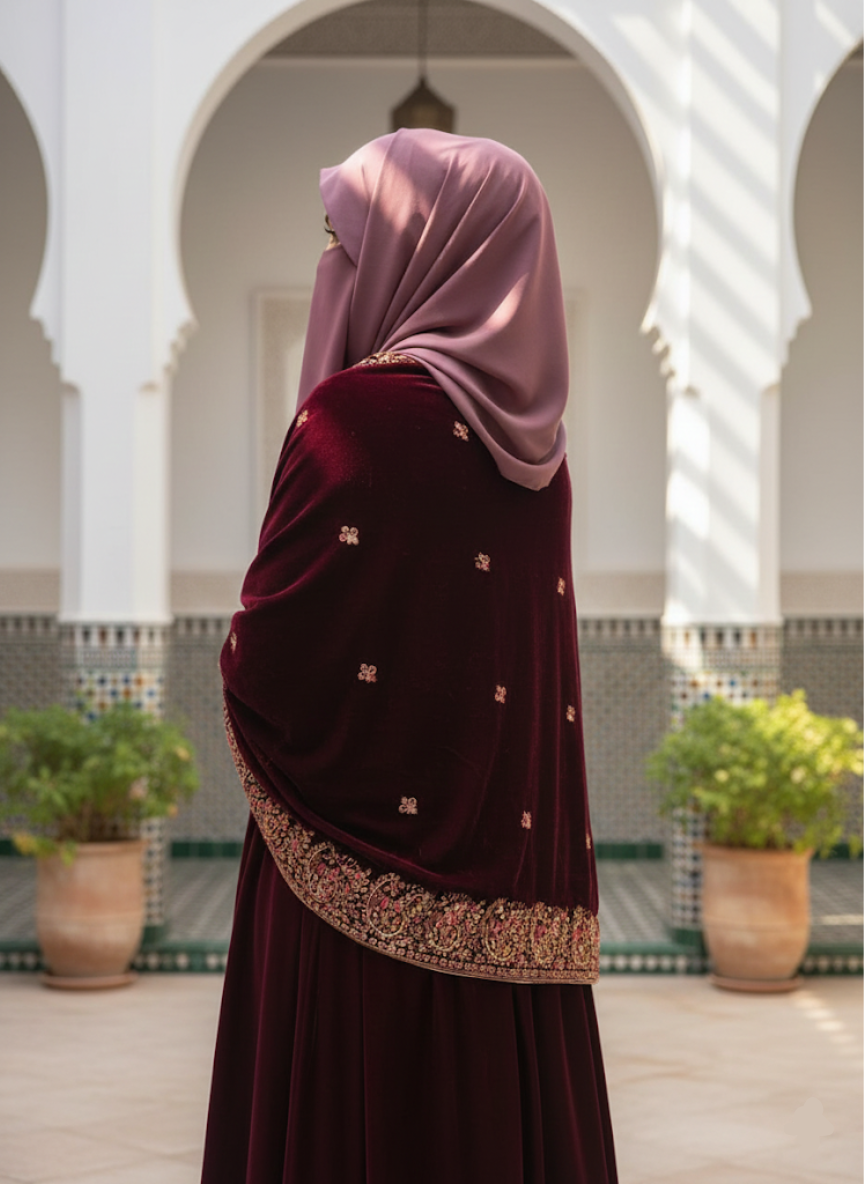 Hoor Collection | Chakan Glitter Sitara | Royal Wine Shawl