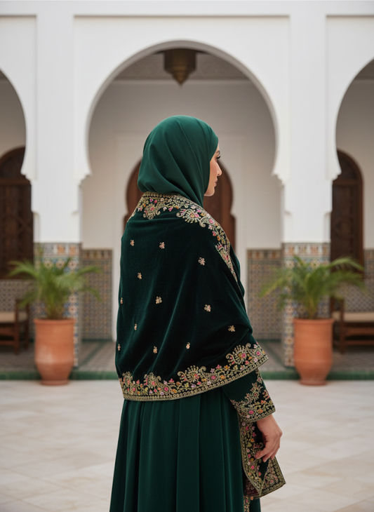 Hoor Collection | Chakan Glitter Sitara | Emerald Night Shawl