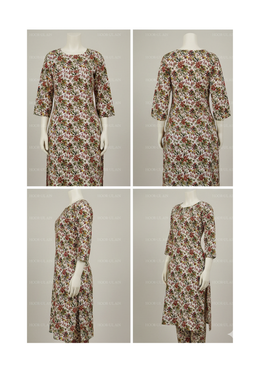 Skin-Tone Floral Khaddar | Unstitched Dress Fabric